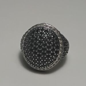 Black Spinell Ring Sz 8-1/2 925 Silver